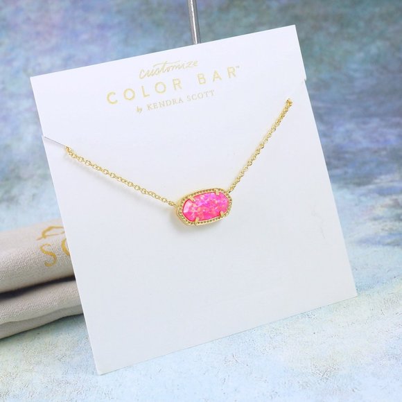 Kendra Scott Elisa Bright Pink Kyocera Opal Necklace Gold Plated - Picture 2 of 6